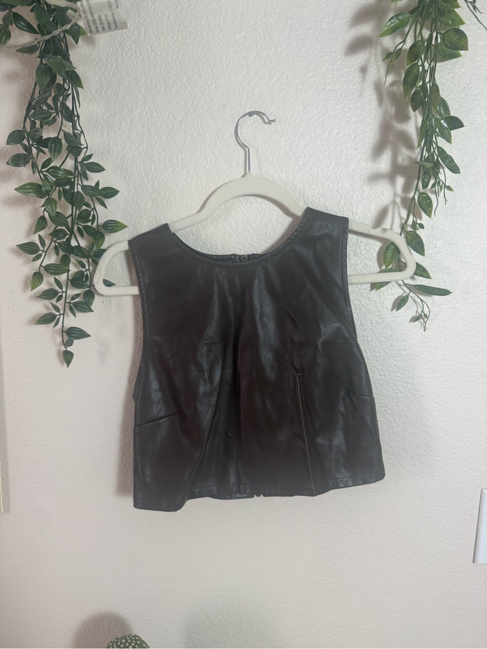 Chocolate brown Faux Leather Cropped Tank Top - Women